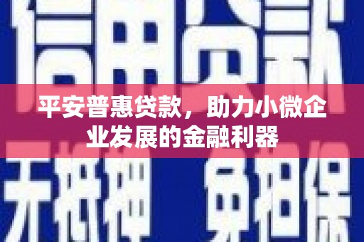 腾冲平安普惠贷款，助力小微企业发展的金融利器